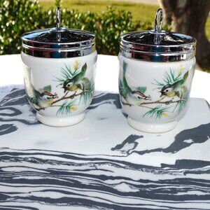 Royal Worcester Porcelain Bird Egg Coddlers With Metal Lids, Set of Two